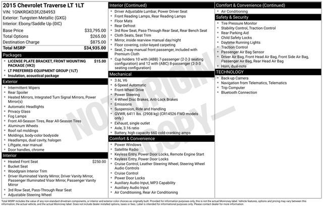 2015 Chevrolet Traverse LT 1LT