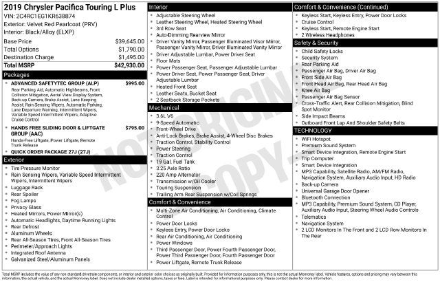 2019 Chrysler Pacifica Touring L Plus