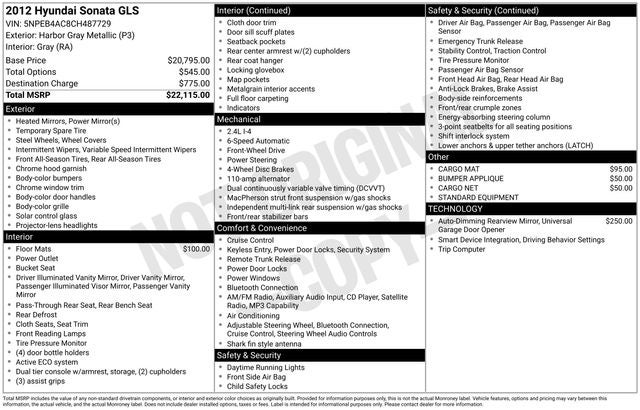 2012 Hyundai SONATA GLS