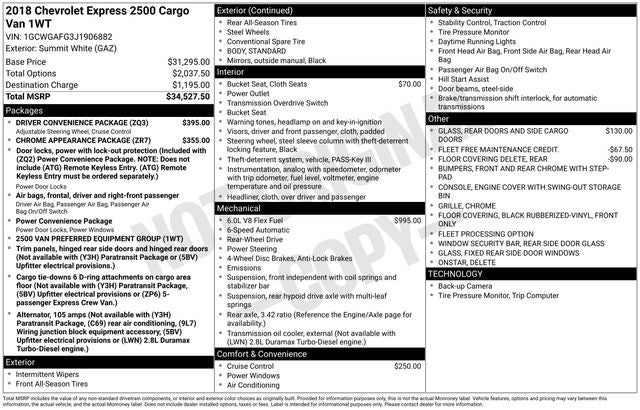 2018 Chevrolet Express 2500 Work Van Cargo